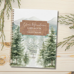 Green Pine Forest Cabin Lodge Guestbook Notebook