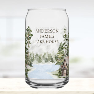 Green Pine Forest Family Lake House Cabin Can Glass