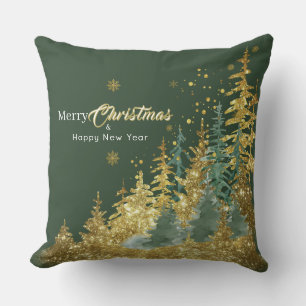 Green Pine Forest Merry Christmas Cushion