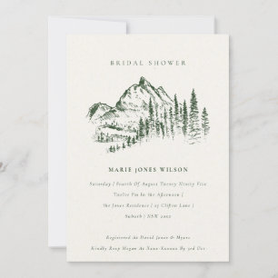Green Pine Mountain Sketch Bridal Shower Invite