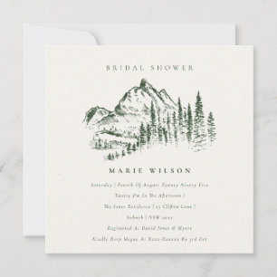 Green Pine Mountain Sketch Bridal Shower Invite