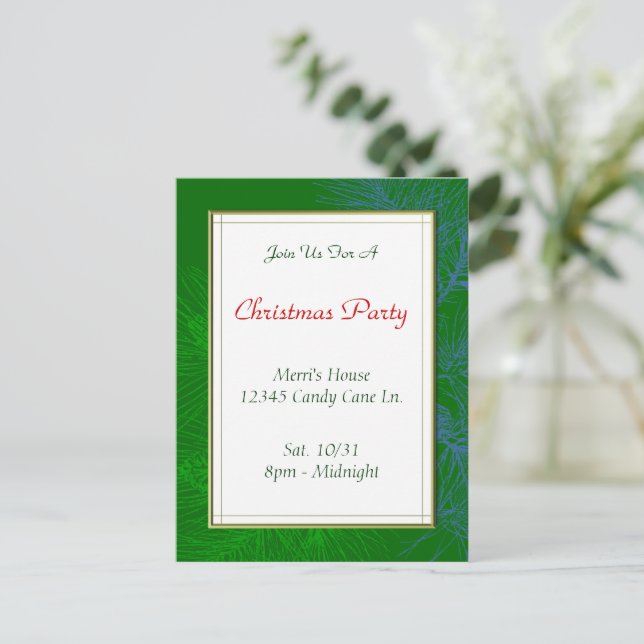 Green Pine Pattern Custom Christmas Party Postcard (Standing Front)