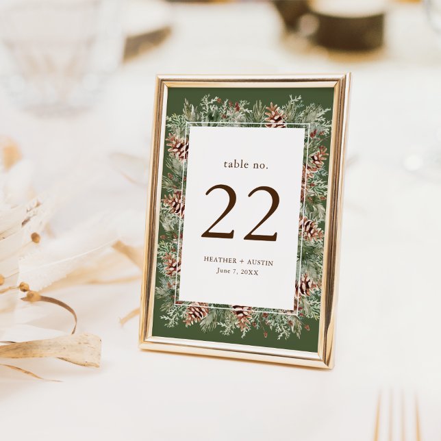 Green Pine Table Number (Green Pinecone Evergreen Table Number by Painted Paperie
)