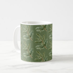 Green Pine Tree Branches Christmas Coffee Mug