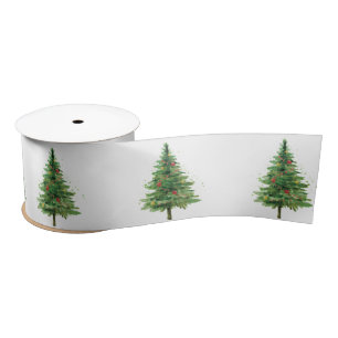 Green Pine Tree Christmas Balls Satin Ribbon