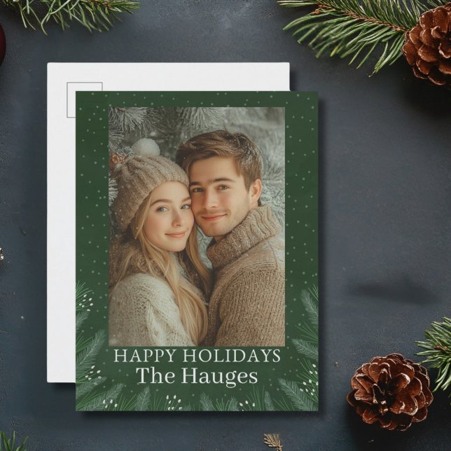 Green Pine Tree Happy  Holiday Postcard (Green Pine Holiday Greeting Postcard)