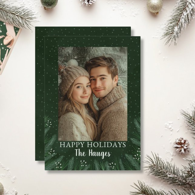 Green Pine Tree Happy Holidays Holiday Card (Green Pine tree Christmas Card)