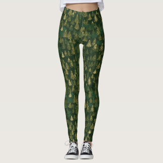 Green Pine Tree Pattern Leggings