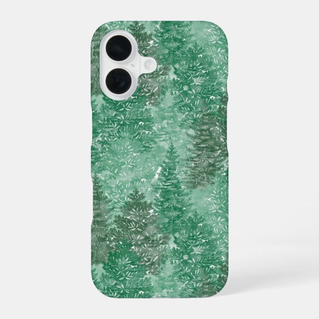 Green Pine Tree Patttern iPhone 16 Case (Back)