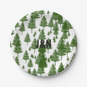 Green Pine Tree Rustic Country Wedding Plates