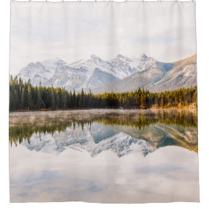 GREEN PINE TREES BESIDE BODY OF WATER DURING DAYTI SHOWER CURTAIN