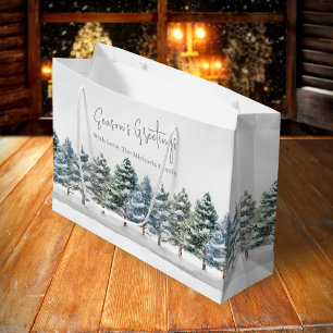 Green Pine Trees Christmas Personalised Large Gift Bag