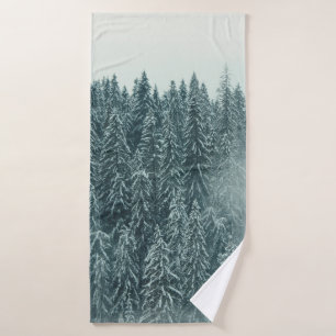 GREEN PINE TREES COVERED WITH SNOW BATH TOWEL