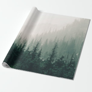 GREEN PINE TREES ON FOGGY WEATHER WRAPPING PAPER
