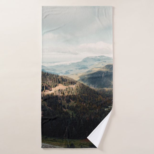 GREEN PINE TREES ON MOUNTAIN UNDER WHITE CLOUDS DU BATH TOWEL (Bath Towel)