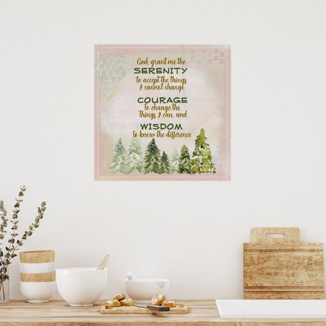 Green Pine Trees Serenity Prayer Poster (Kitchen)