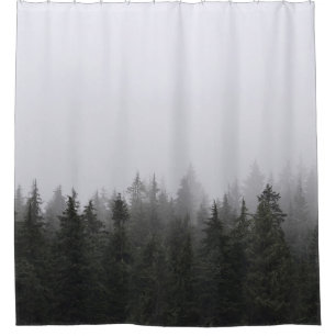 GREEN PINE TREES UNDER WHITE SKY SHOWER CURTAIN