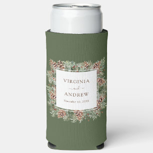 Green Pine Wedding Seltzer Can Cooler
