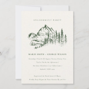 Green Pine Woods Mountain Sketch Engagement Invite