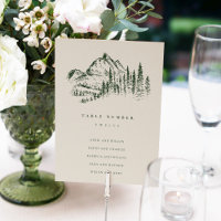 Green Pine Woods Mountain Sketch Wedding