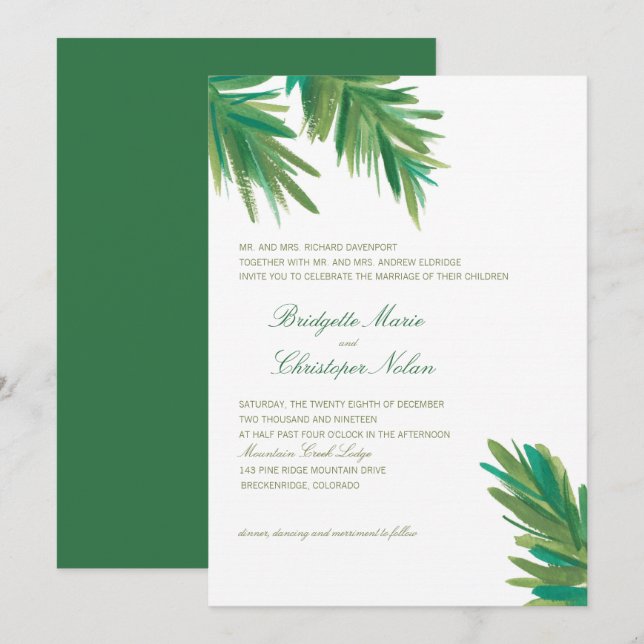Green Pine Woods Watercolor | Wedding Invitation (Front/Back)