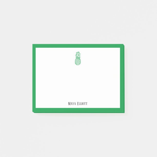 Green Pineapple and Border on White with Name Post-it Notes (Front)