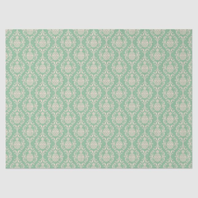 Green Pineapple Damask Decoupage Tissue Paper (Front)