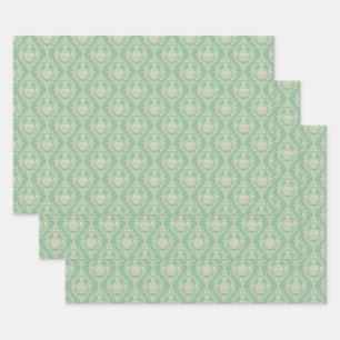 Green Pineapple Damask Wrapping Paper Sheet