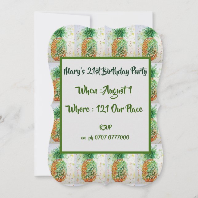 Green Pineapple Fruit 21st Birthday Invitation (Front)