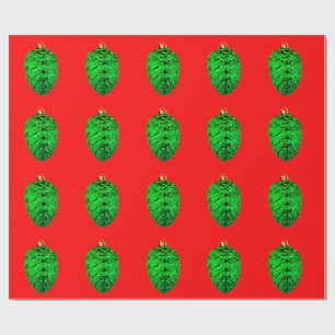 Green Pinecone Ornaments Red Wrapping Paper