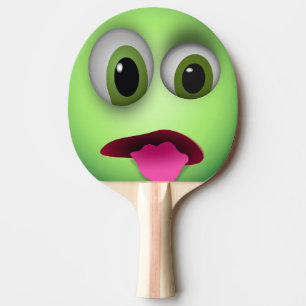 Green Ping Pong Paddle Emoji with Tongue Out