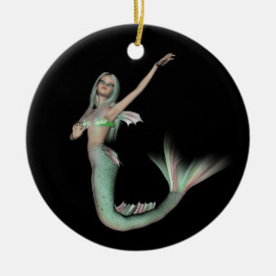 Green & Pink 3D Mermaid 4 Ceramic Tree Decoration