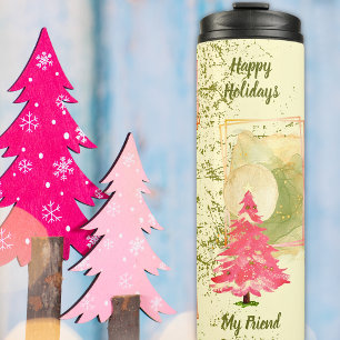 Green & Pink 6 Photo Template Christmas Tree Thermal Tumbler
