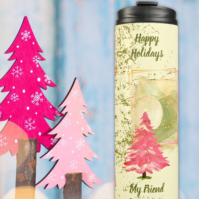 Green & Pink 6 Photo Template Christmas Tree Thermal Tumbler (Creator Uploaded)