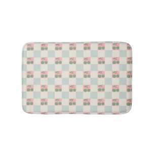 Green Pink Aesthetic Cherry Chequered Y2K Pattern Bath Mat