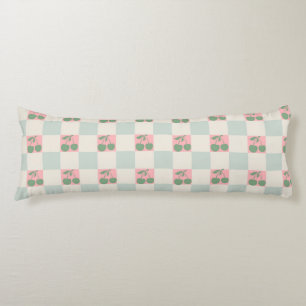 Green Pink Aesthetic Cherry Chequered Y2K Pattern Body Cushion