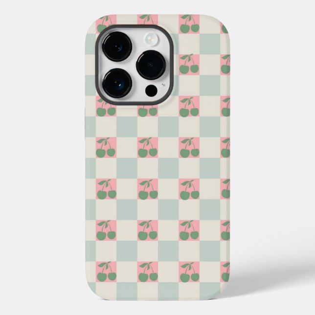 Green Pink Aesthetic Cherry Chequered Y2K Pattern Case-Mate iPhone Case (Back)