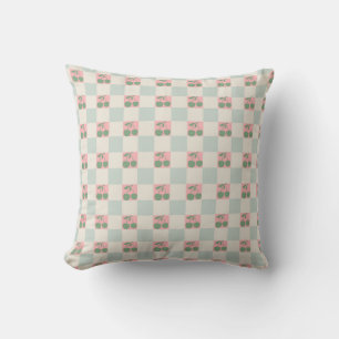 Green Pink Aesthetic Cherry Chequered Y2K Pattern Cushion