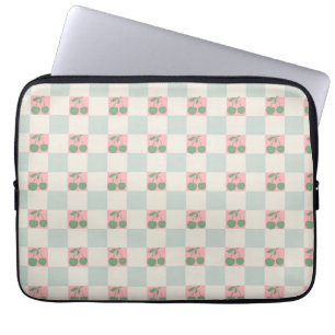 Green Pink Aesthetic Cherry Chequered Y2K Pattern Laptop Sleeve