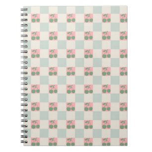 Green Pink Aesthetic Cherry Chequered Y2K Pattern Notebook