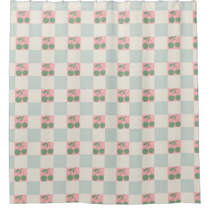 Green Pink Aesthetic Cherry Chequered Y2K Pattern Shower Curtain