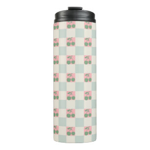 Green Pink Aesthetic Cherry Chequered Y2K Pattern Thermal Tumbler