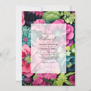 Green, Pink and Black Floral Fall Wedding Invitation