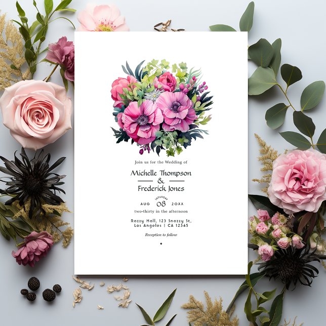 Green, Pink and Black Floral Fall Wedding Invitation (Creator Uploaded)