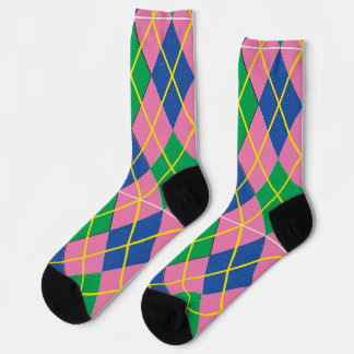 Green Pink And Blue Argyle Socks