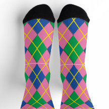 Green Pink And Blue Argyle Socks