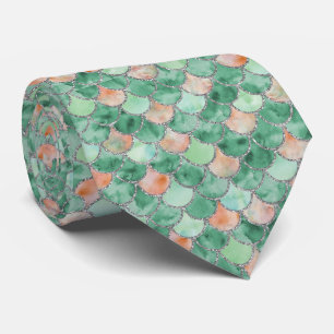 Green Pink and Silver Mermaid Scales Tie