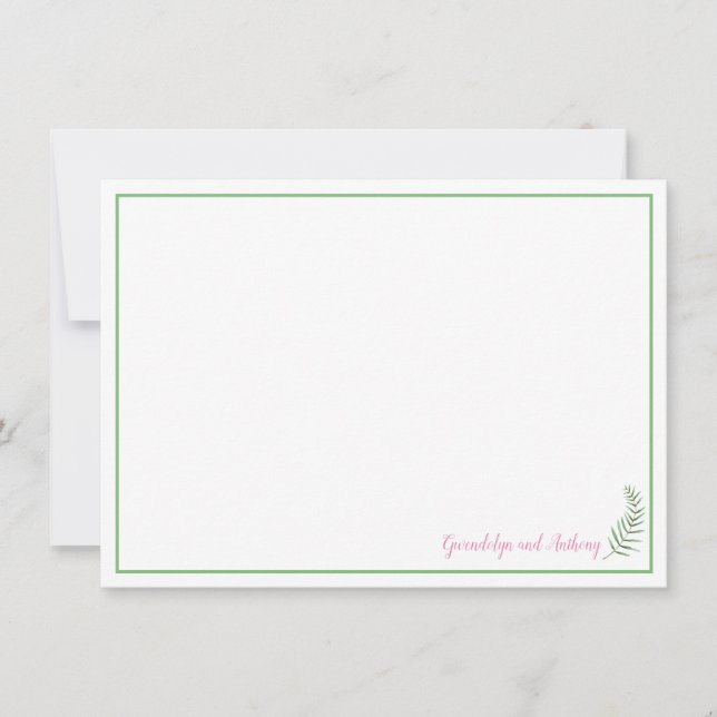 Green, Pink and White Fern Personalised Invitation (Front)