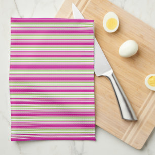 Green Pink And White Stripe Kitchen Tea Towel