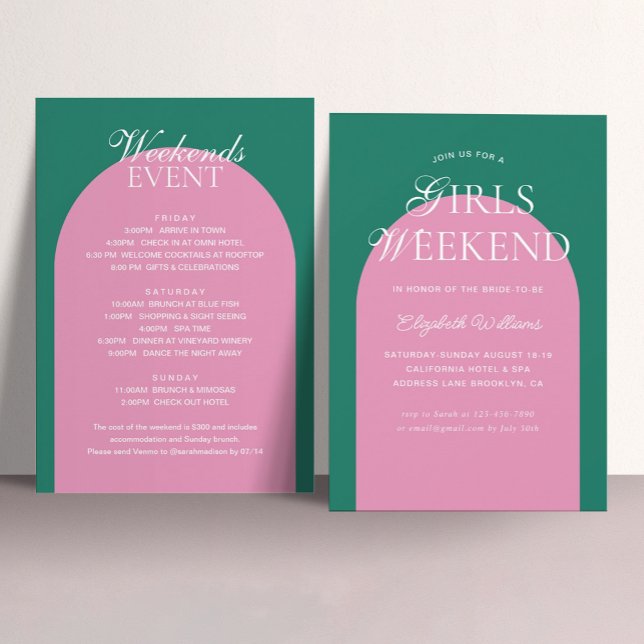 Green Pink Arch Girls Weekend Bachelorette Party Invitation (Creator Uploaded)